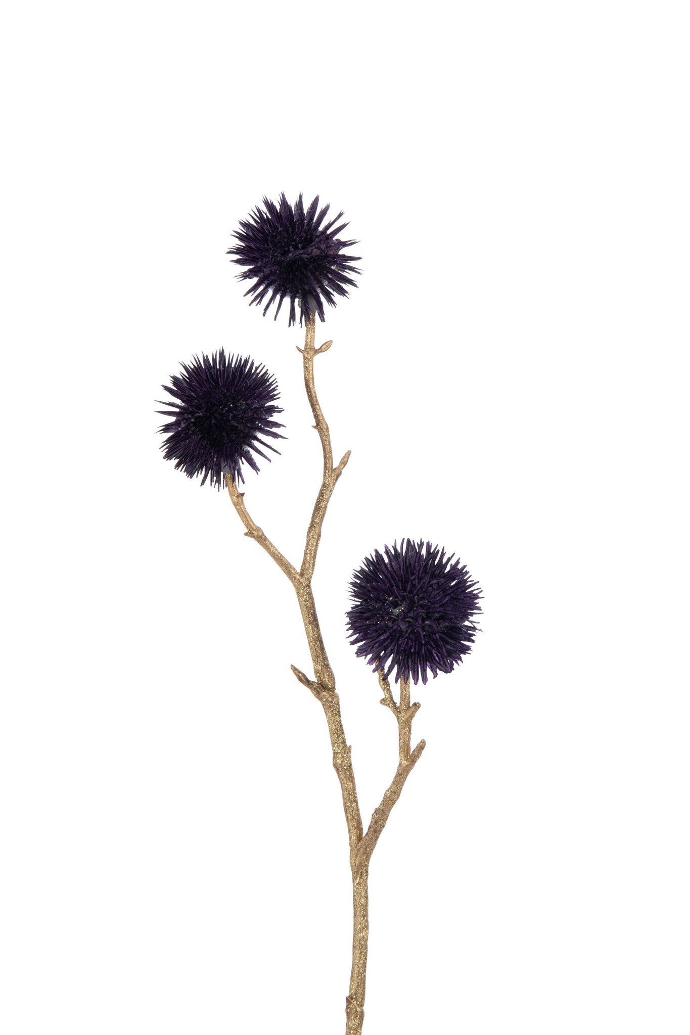 Branch Echinops 3 Flowers Plastic Purple/Gold