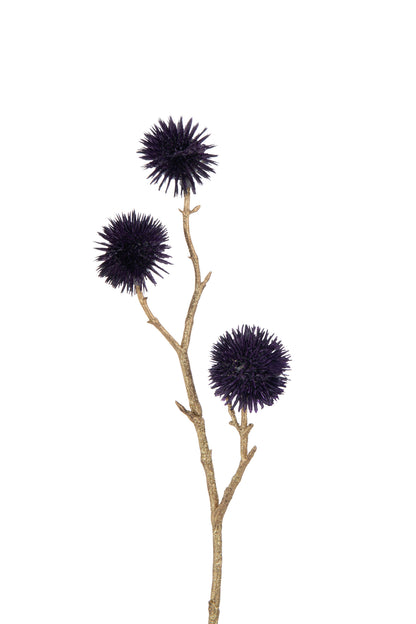 Branch Echinops 3 Flowers Plastic Purple/Gold