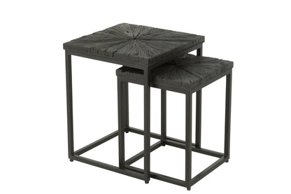 Set Of 2 Side Tables Shanil Wood/Iron Black
