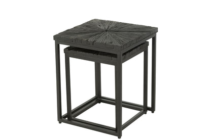 Set Of 2 Side Tables Shanil Wood/Iron Black