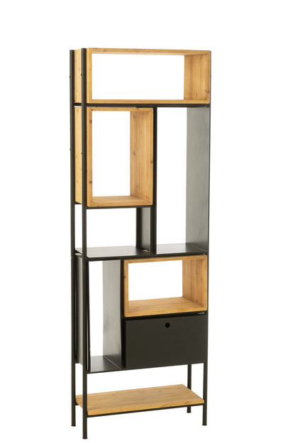 Rek Tina – vurenhout en ijzer, zwart en naturel, 65 x 30 x 185 cm