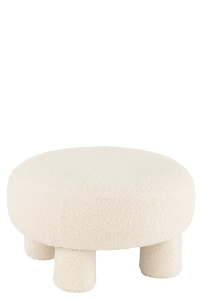 Stool Round Teddy Legs Bouclé White