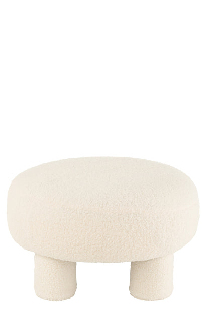 Stool Round Teddy Legs Bouclé White