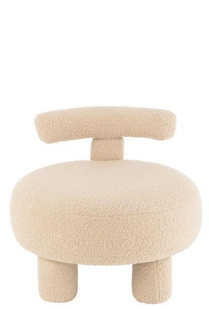 Stool Round With Chairback Bouclé Warm Beige