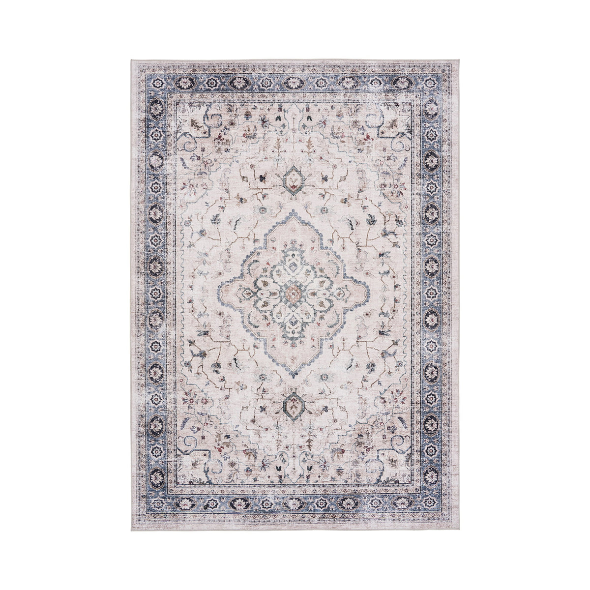Vloerkleed Havana – polyester, gebroken wit met beige en blauw, 160x230 cm