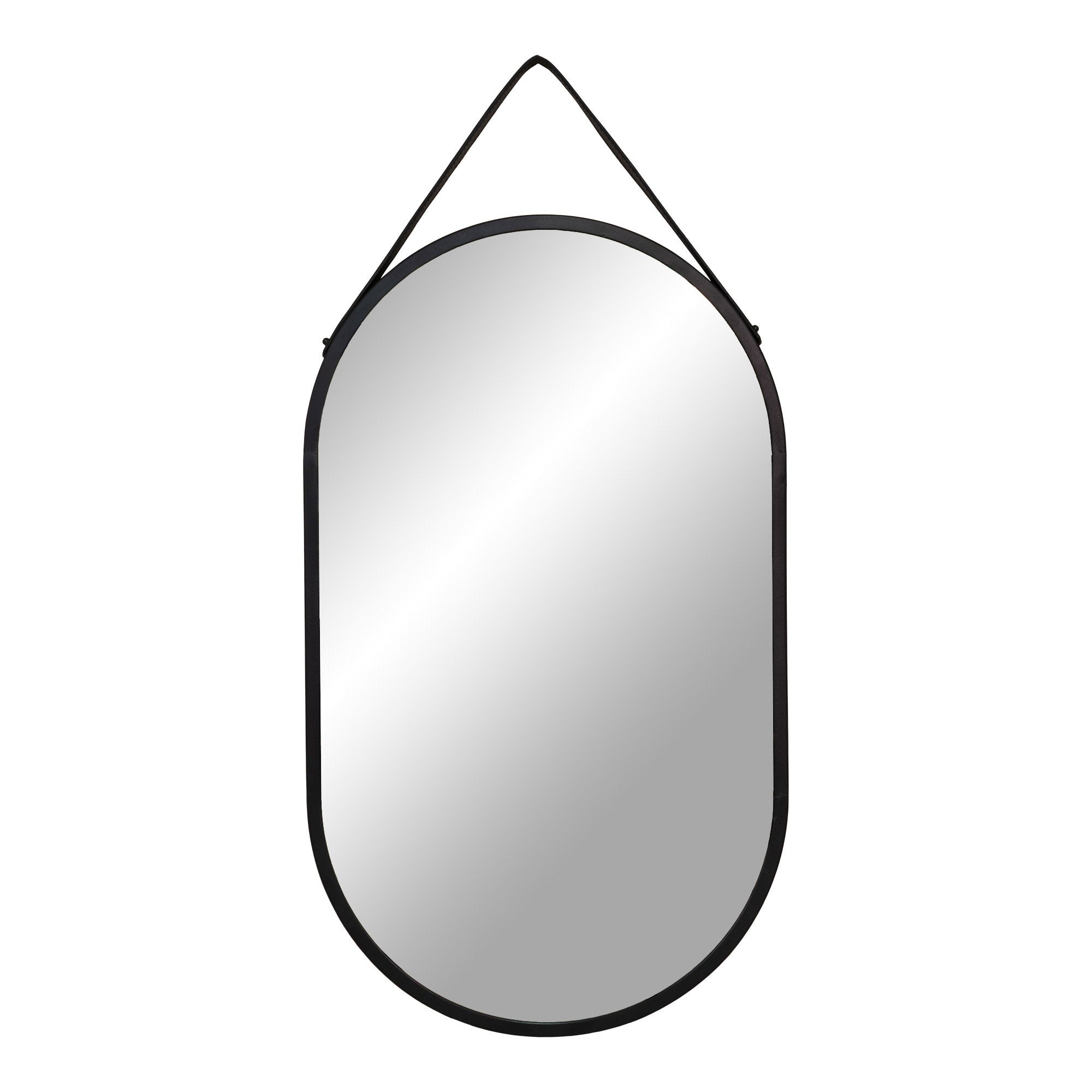 Trapani Mirror - Mirror, steel/artificial leather, black 35x60 cm