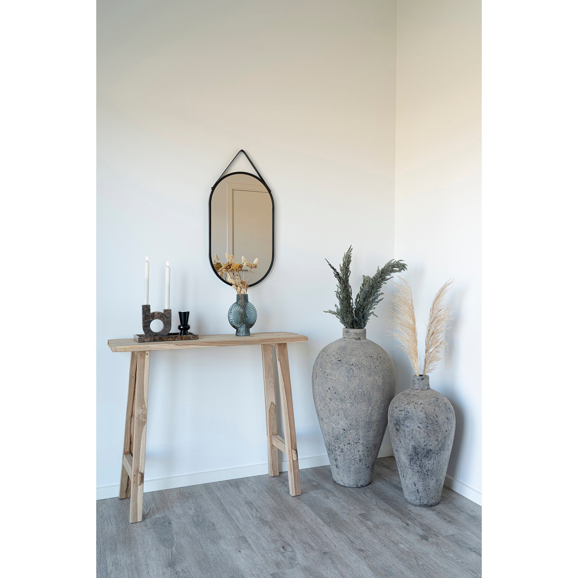Trapani Mirror - Mirror, steel/artificial leather, black 35x60 cm
