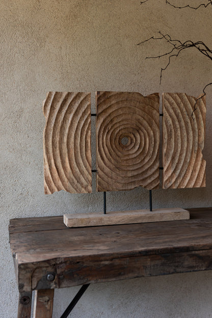 Triptych Carved On Stand Mango Wood Natural