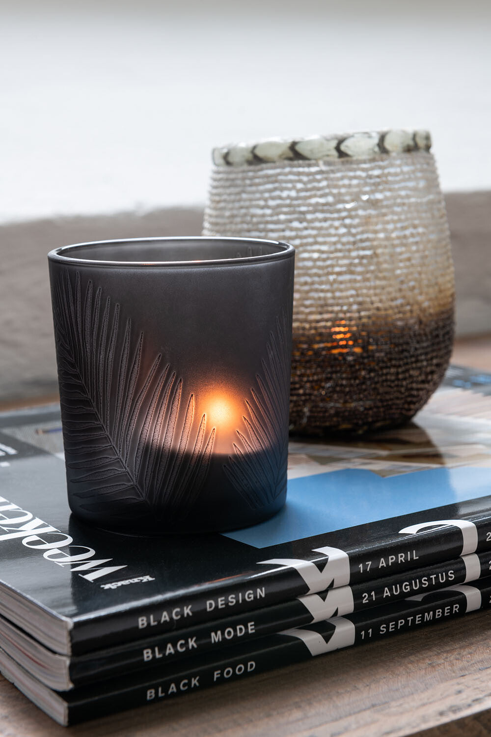 Tealight Holder Leaf Glass Black/Brown Assortment Of 2