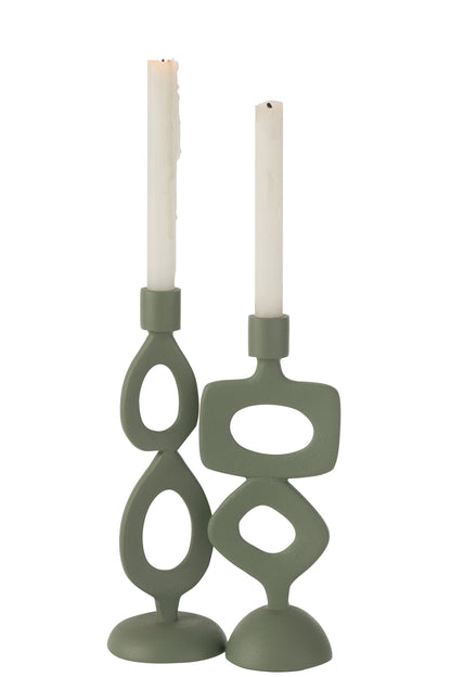 Candle Holder Rings Aluminium Green Assortment Of 2