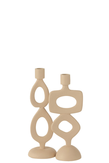 Candle Holder Rings Aluminium Beige Assortment Of 2