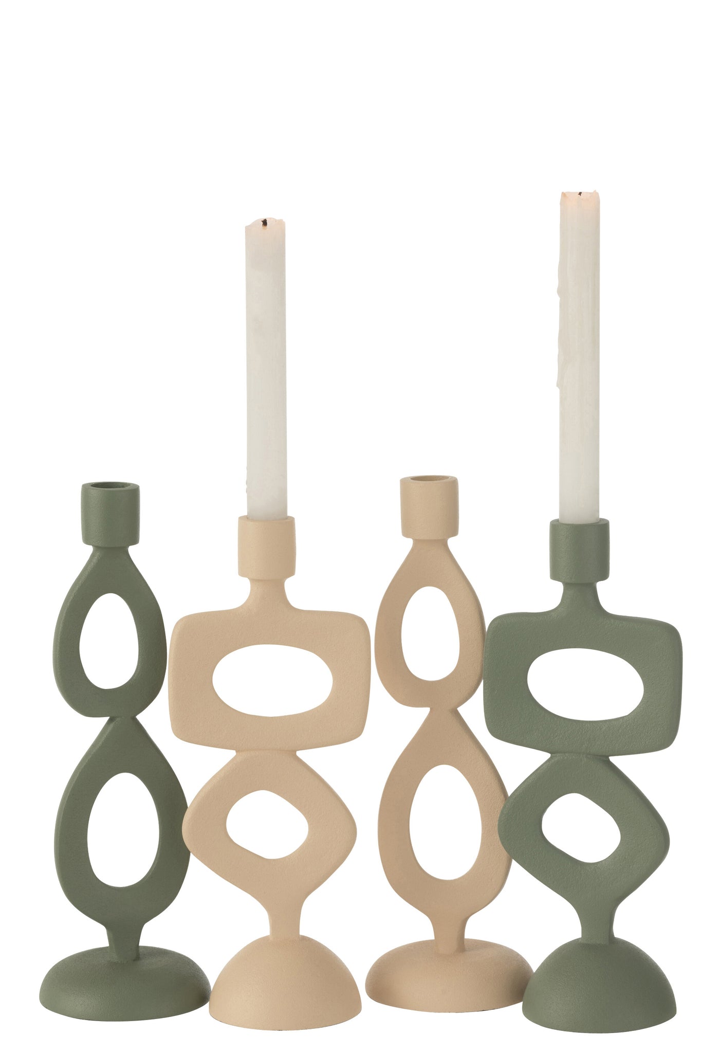 Candle Holder Rings Aluminium Beige Assortment Of 2