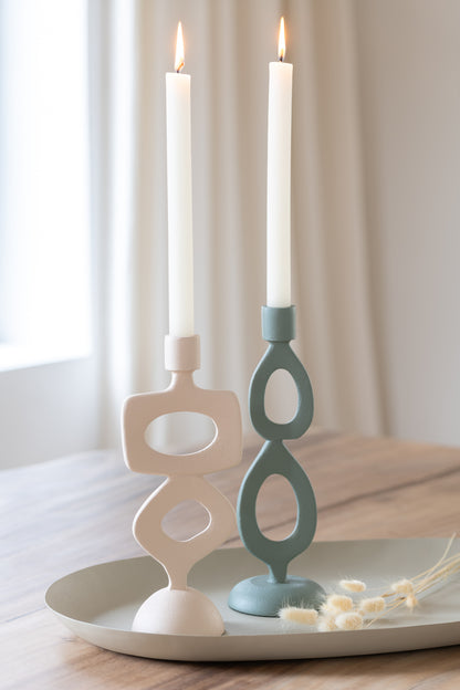 Candle Holder Rings Aluminium Beige Assortment Of 2