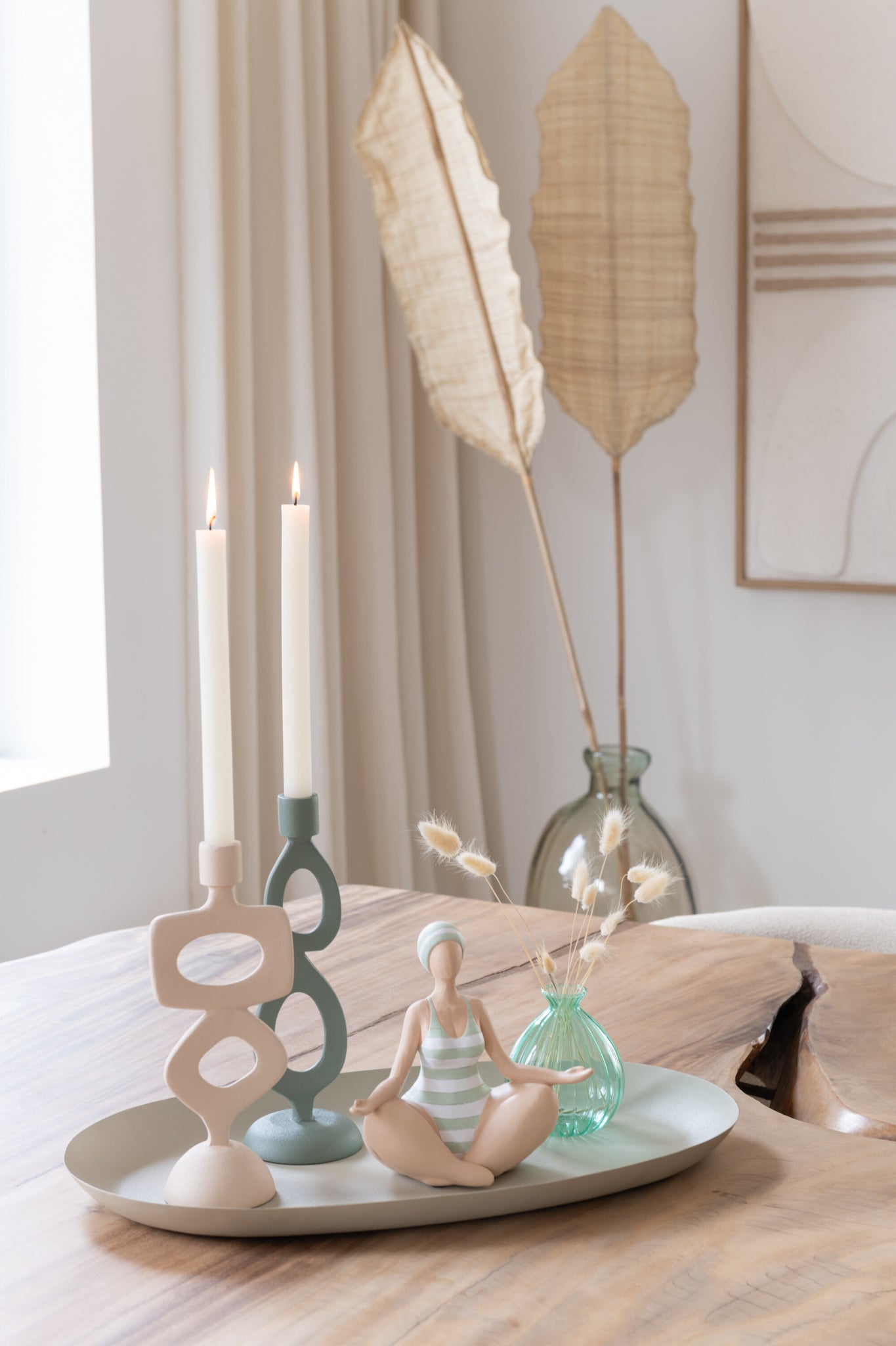 Candle Holder Rings Aluminium Beige Assortment Of 2