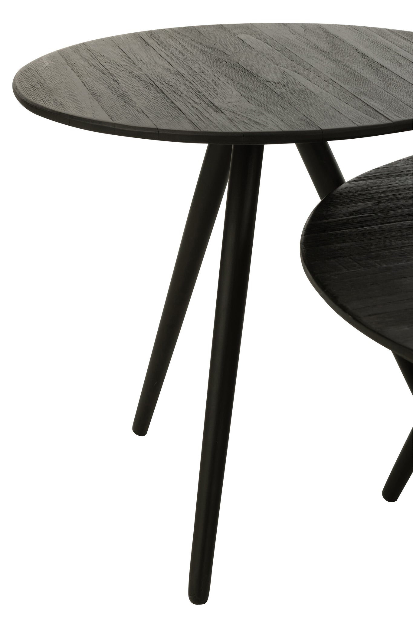 Set Of 4 Tables Round Recycle Teak Black