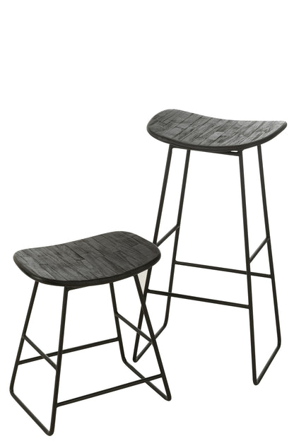 Stool Rectangular Recycle Teak Black Large