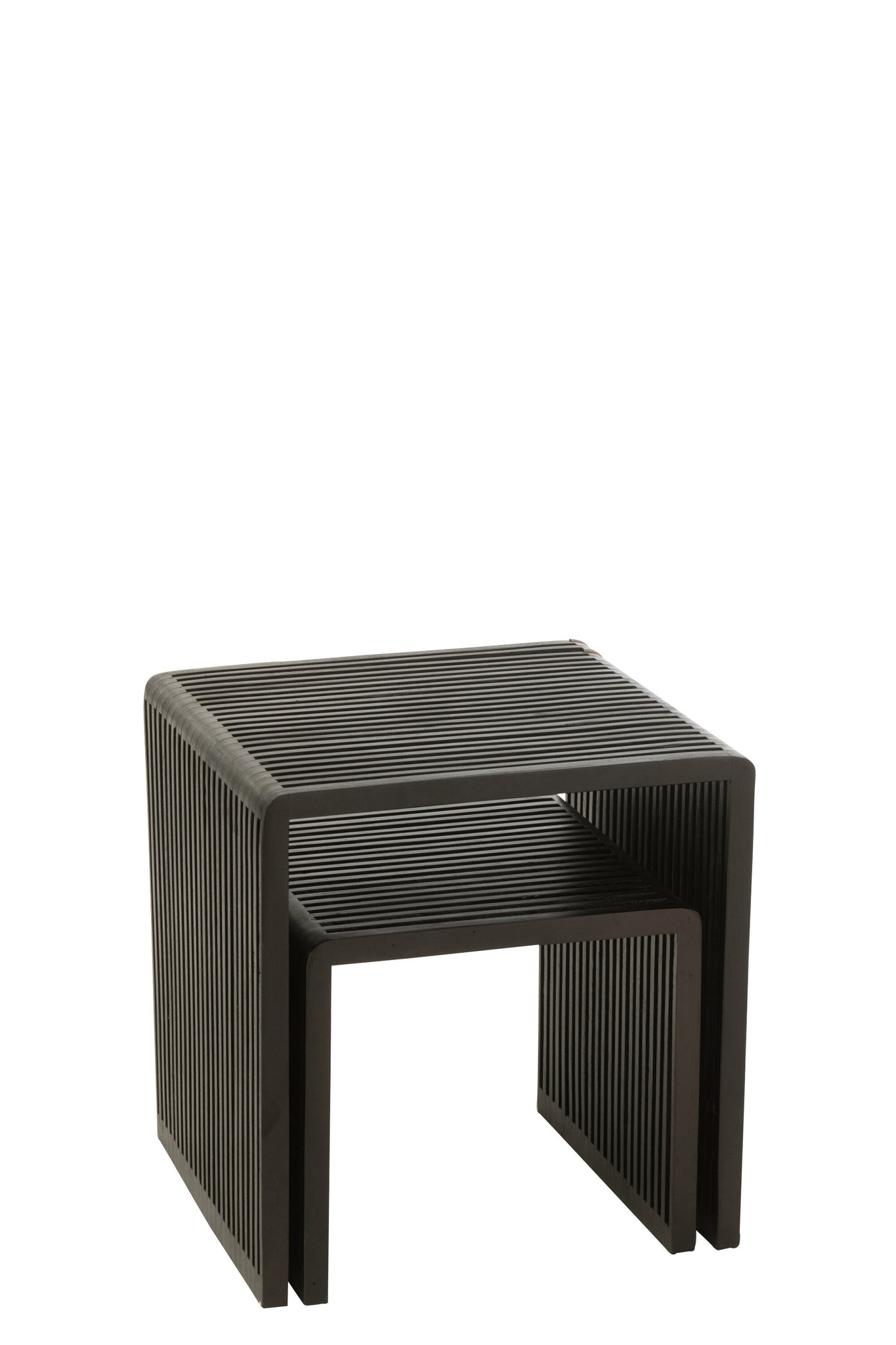 2er-Set Couchtische, kubisch, recyceltes Teakholz, schwarz