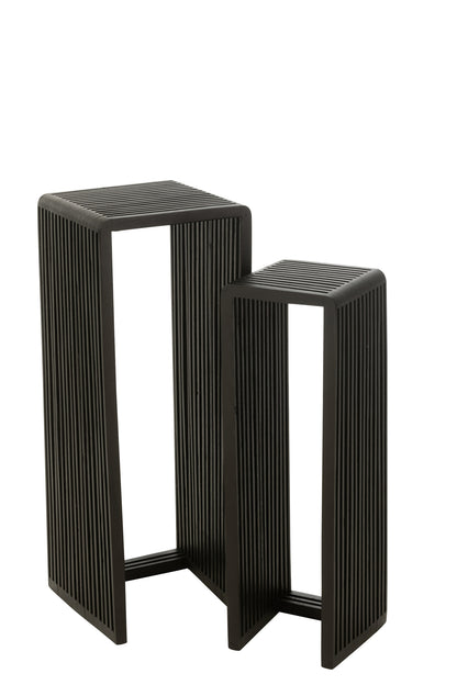Set Of 2 Side Tables Cubic Recycle Teak Black