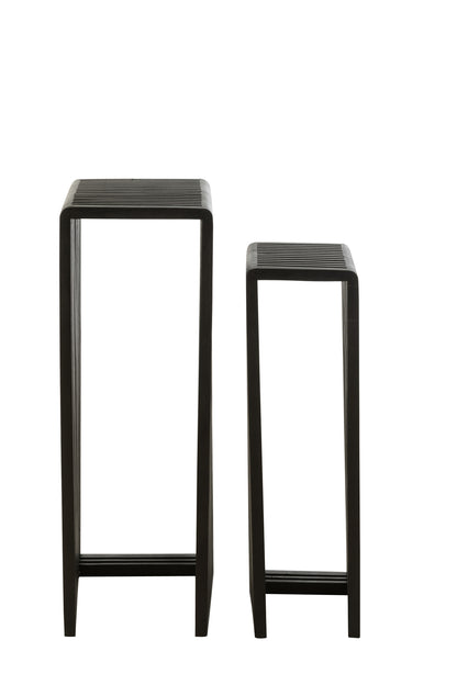 Set Of 2 Side Tables Cubic Recycle Teak Black