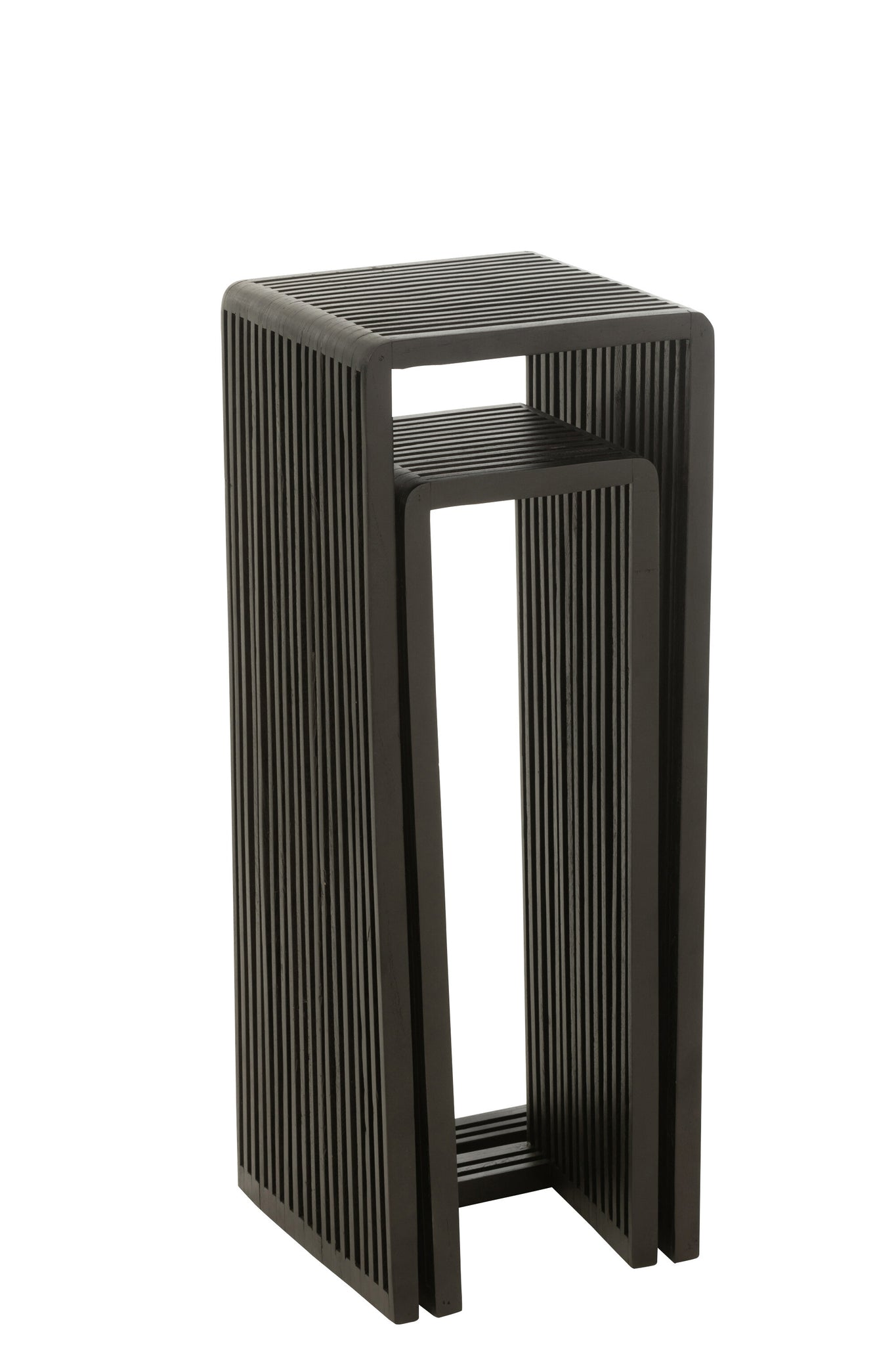 Set Of 2 Side Tables Cubic Recycle Teak Black