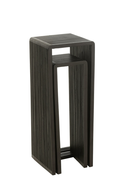Set Of 2 Side Tables Cubic Recycle Teak Black