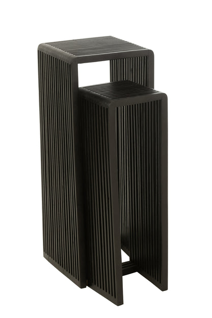 Set Of 2 Side Tables Cubic Recycle Teak Black