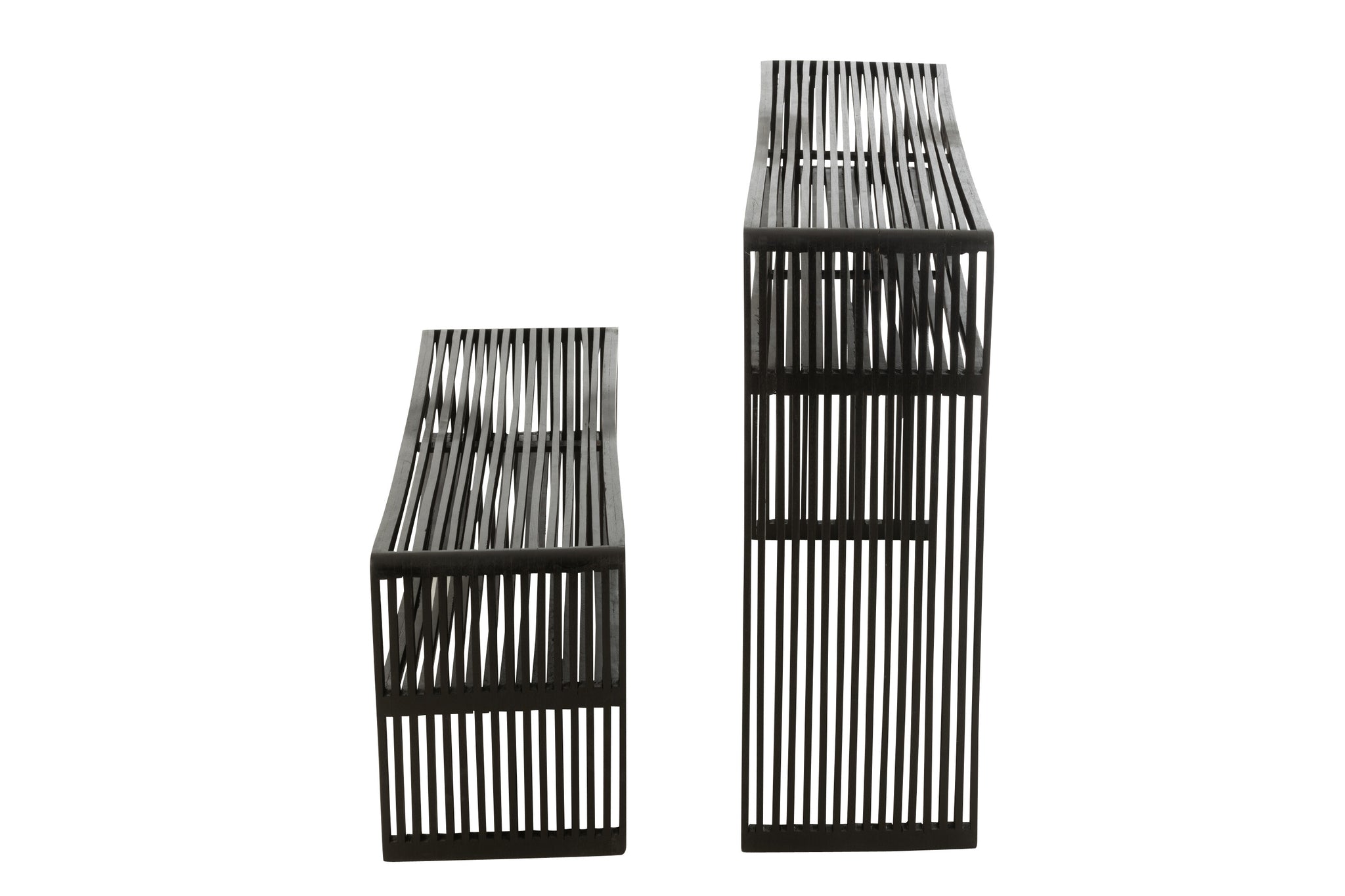 2er-Set Konsolen mit Ablage, recyceltes Teakholz, Schwarz