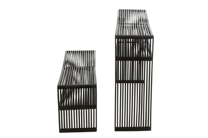 2er-Set Konsolen mit Ablage, recyceltes Teakholz, Schwarz