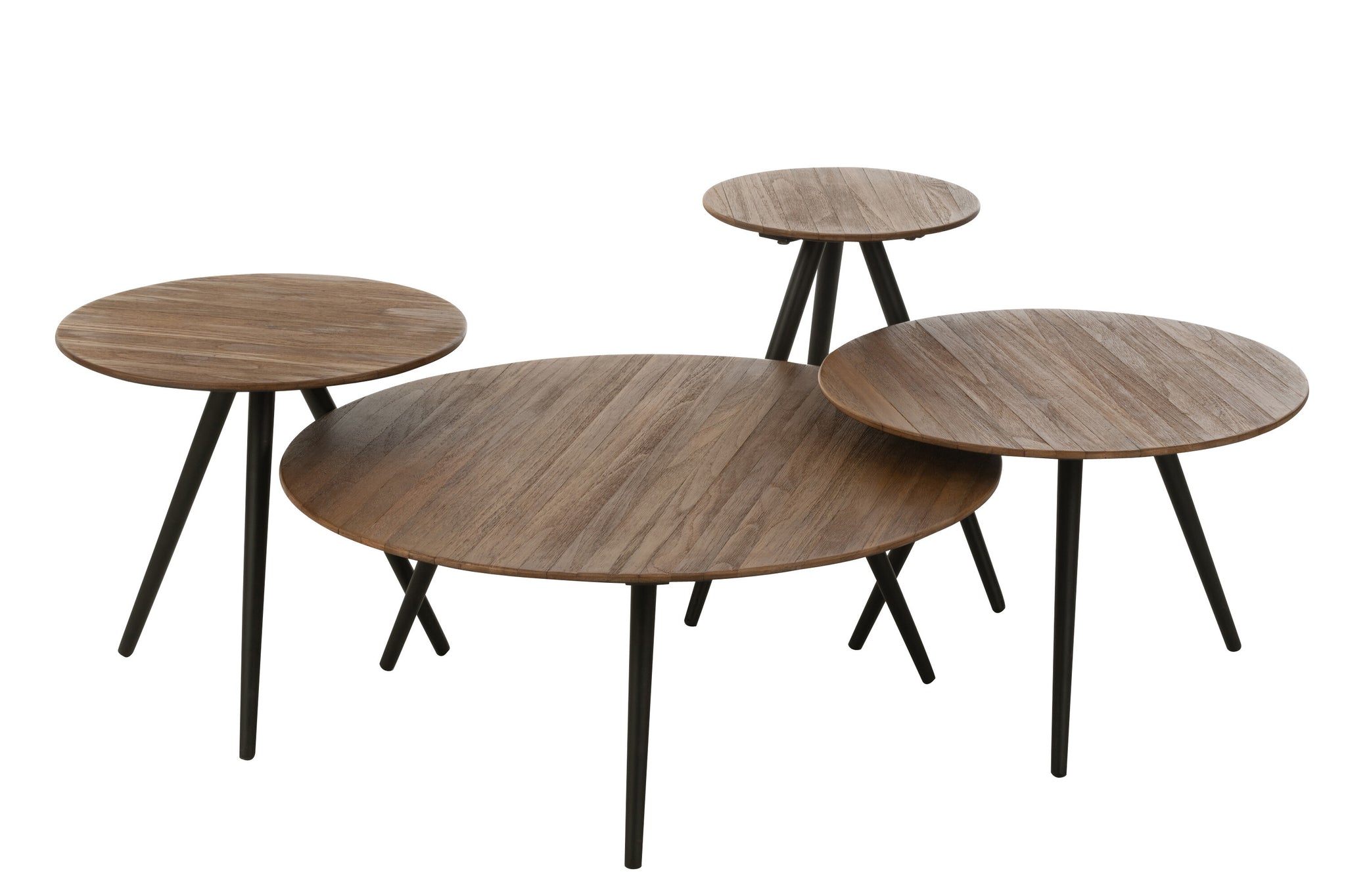 Set Of 4 Tables Round Recycle Teak Natural
