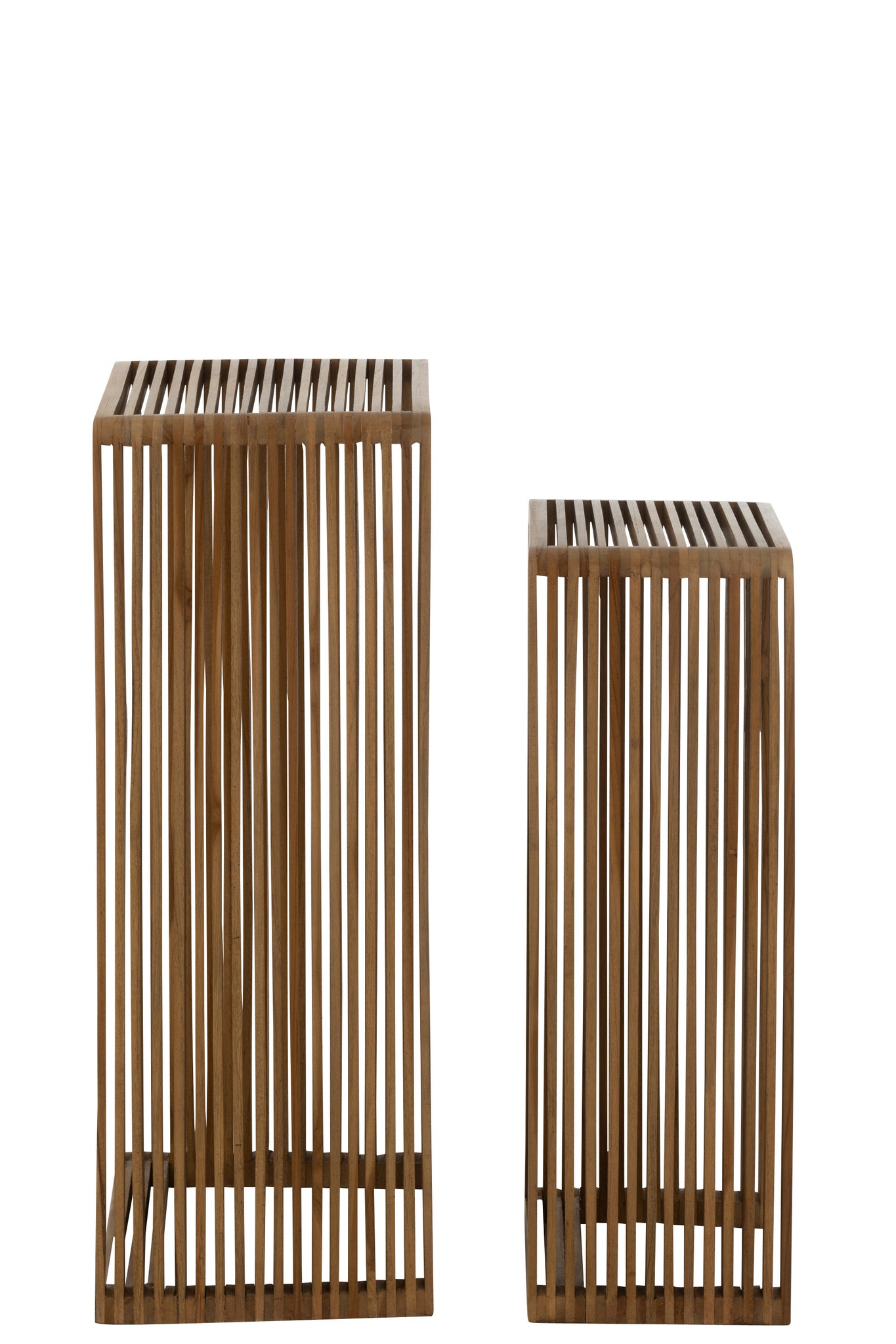 Set Of 2 Side Tables Cubic Recycle Teak Natural