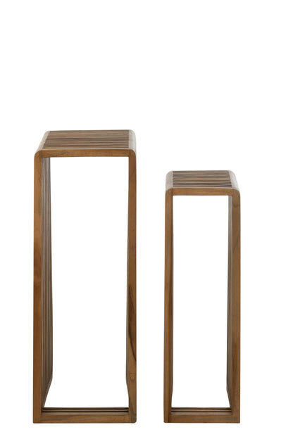 Set Of 2 Side Tables Cubic Recycle Teak Natural