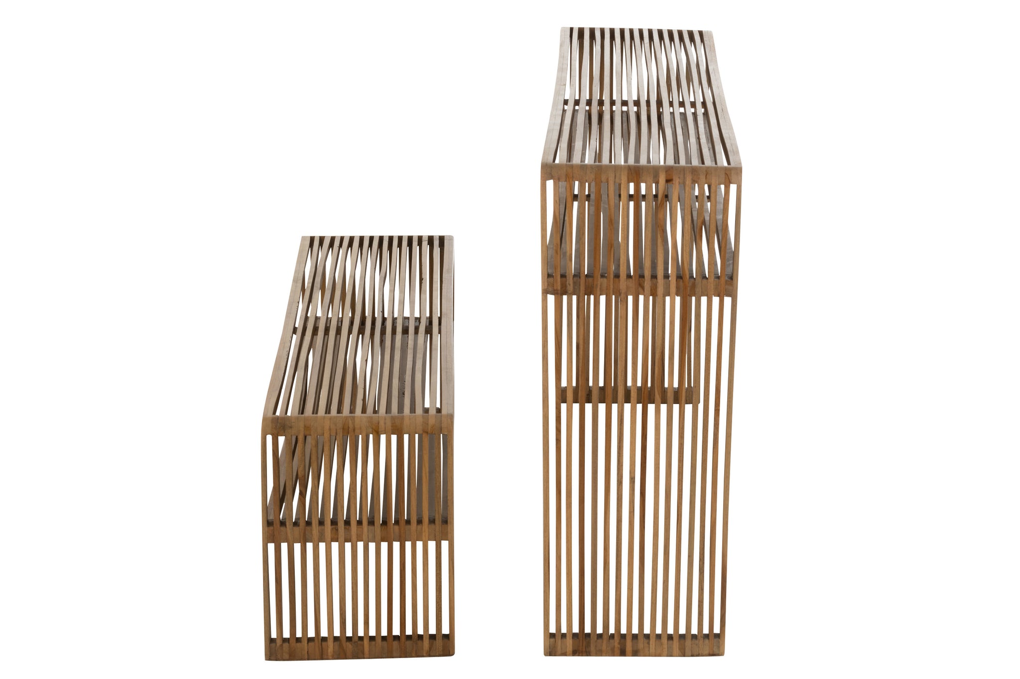 2er-Set Konsolen mit Ablage, recyceltes Teakholz, natur