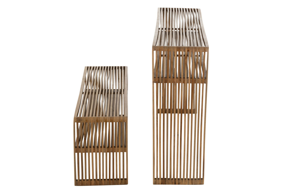 Set di 2 console con ripiano in teak riciclato naturale