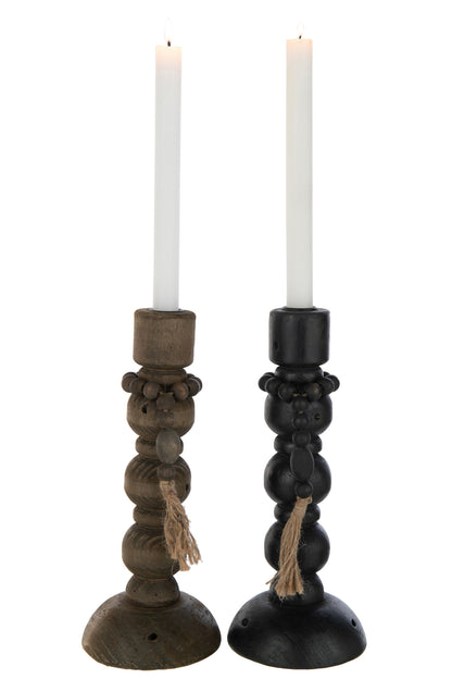 Candle Holder Louis Pinewood/Iron Black/Brown Assortment Of 2