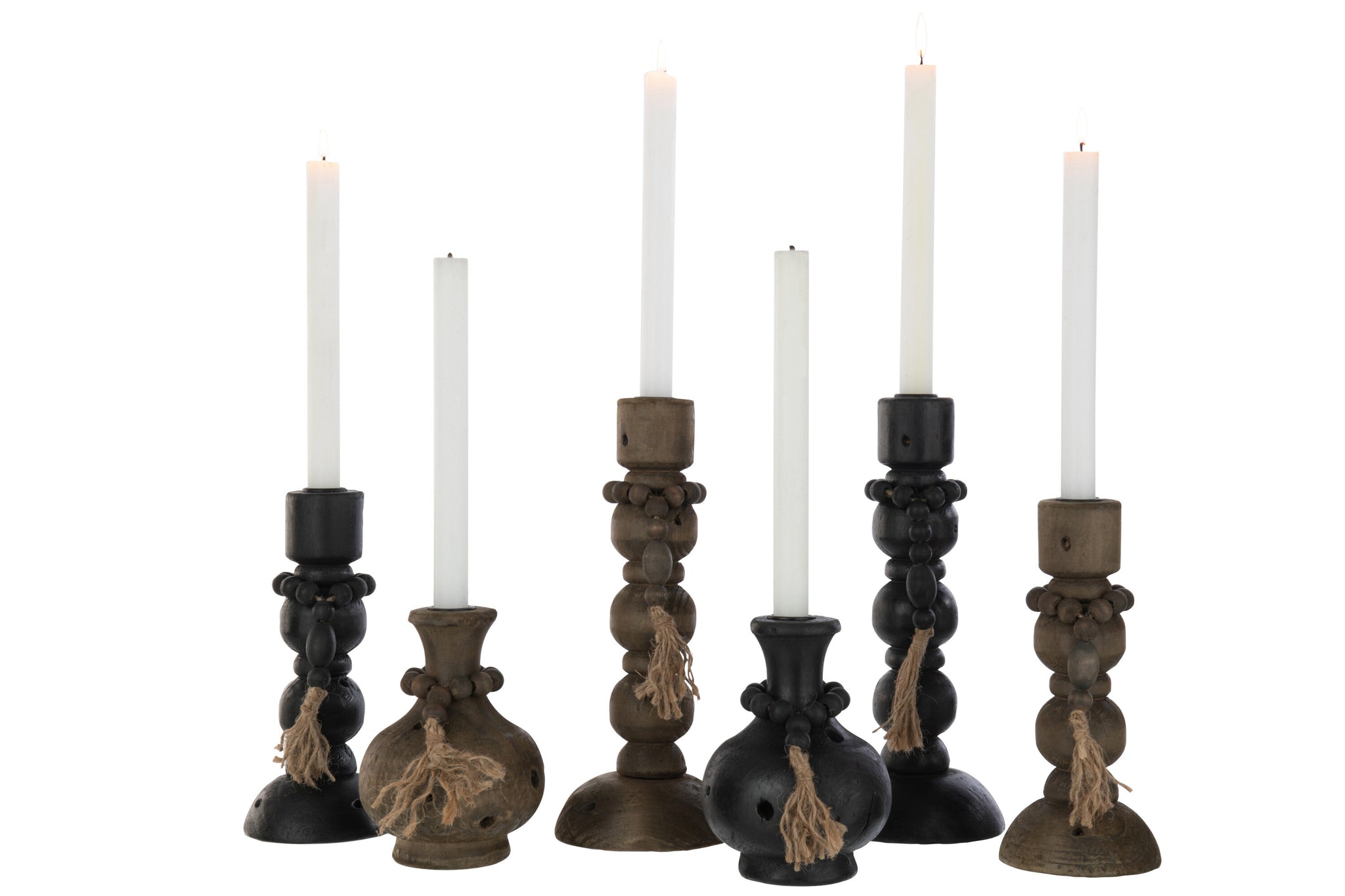Candle Holder Louis Pinewood/Iron Black/Brown Assortment Of 2