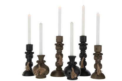 Candle Holder Louis Pinewood/Iron Black/Brown Assortment Of 2