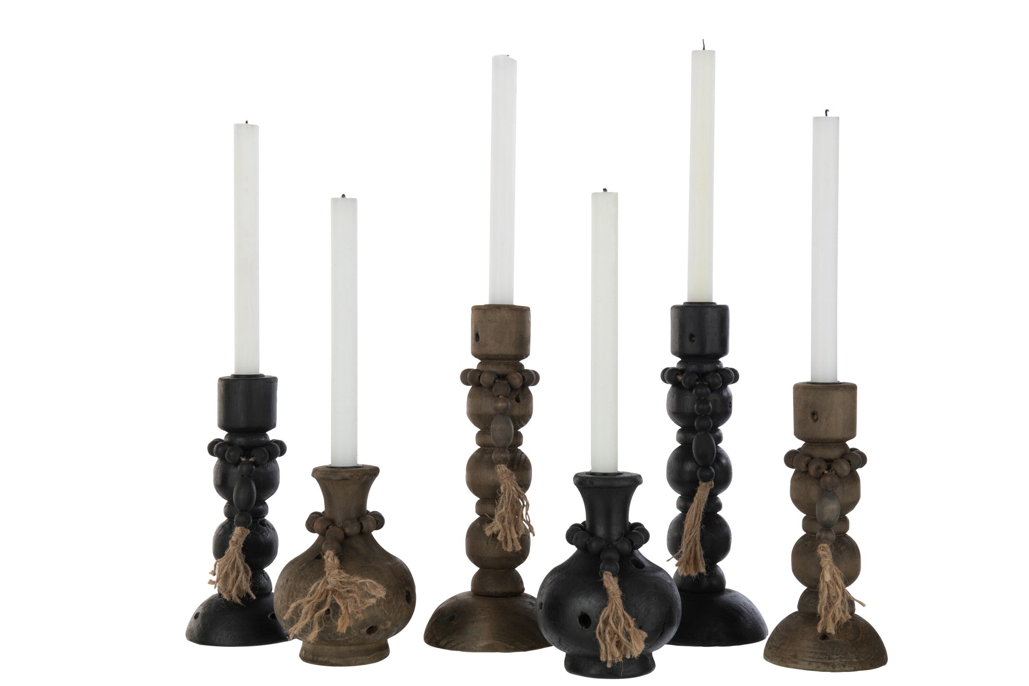 Candle Holder Louis Pinewood/Iron Black/Brown Assortment Of 2