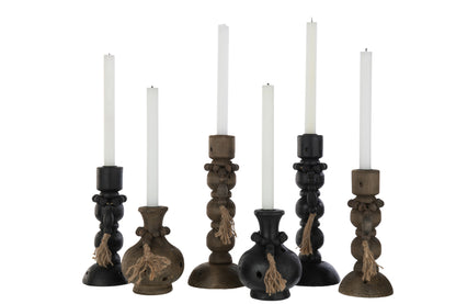 Candle Holder Louis Pinewood/Iron Black/Brown Assortment Of 2
