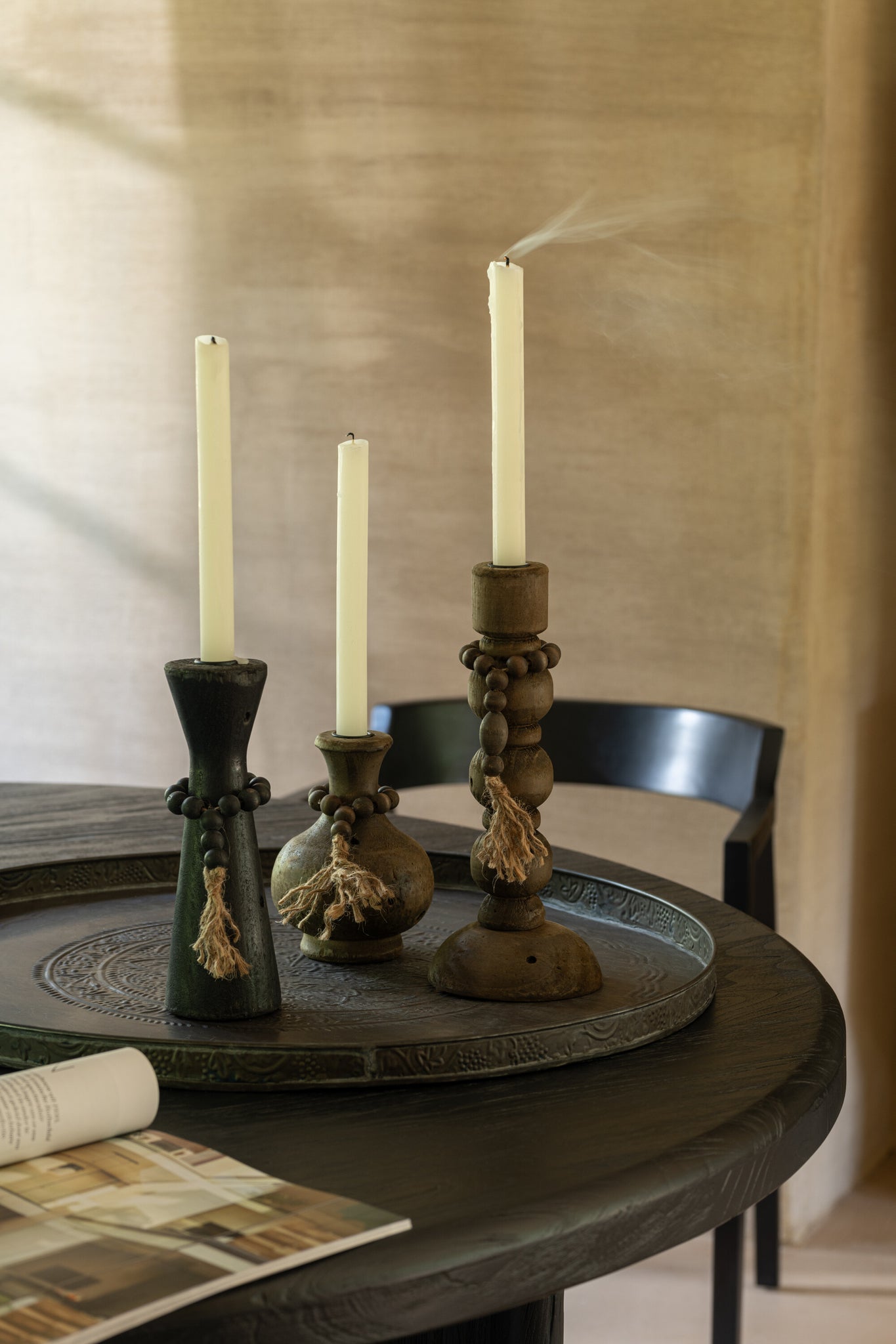 Candle Holder Louis Pinewood/Iron Black/Brown Assortment Of 2