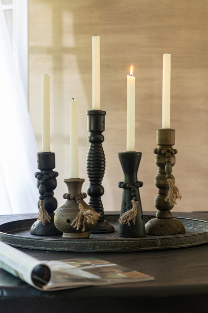 Candle Holder Louis Pinewood/Iron Black/Brown Assortment Of 2