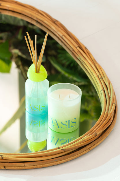 Ovaler Spiegel aus Rattan/Glas, Natur