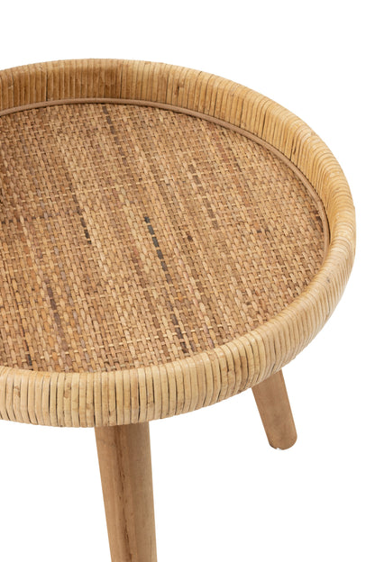 Set Of 2 Side Tables Lurne Rattan/Fir Wood Natural