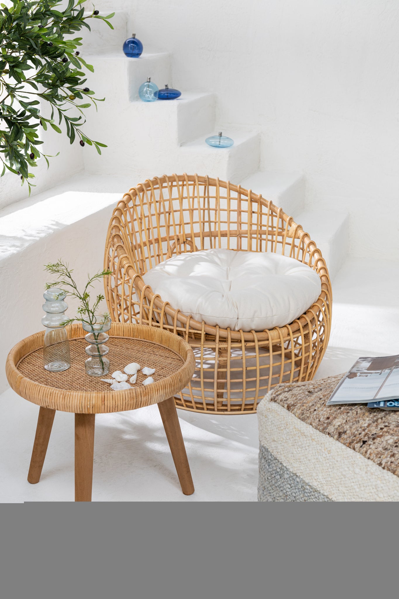 Set Of 2 Side Tables Lurne Rattan/Fir Wood Natural