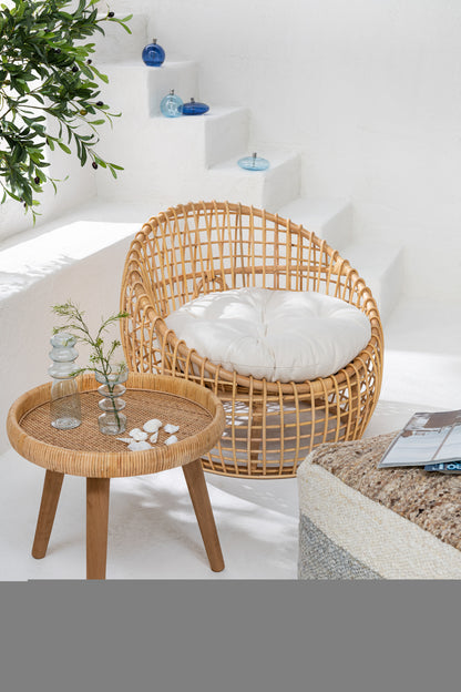 Set Of 2 Side Tables Lurne Rattan/Fir Wood Natural