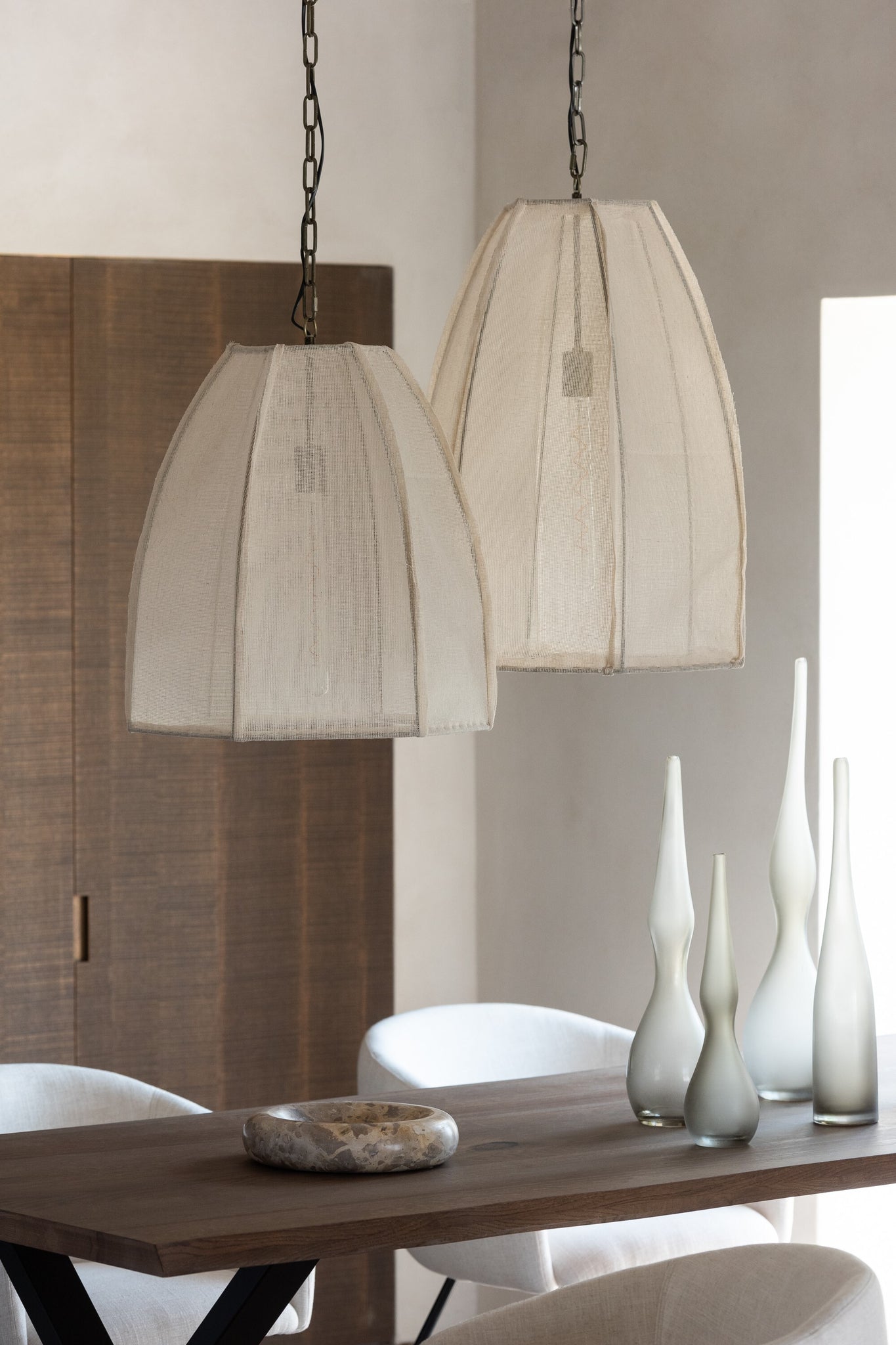Ceiling Lamp Pear Linen/Iron White Small