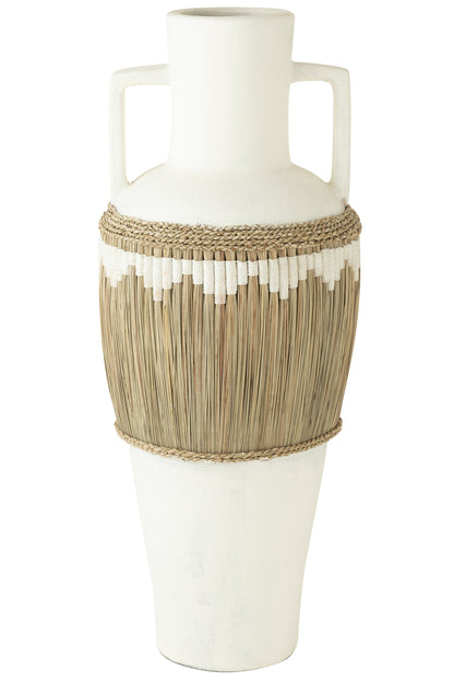 Vase Pattern+Handles Terracota/Seagrass White/Natural