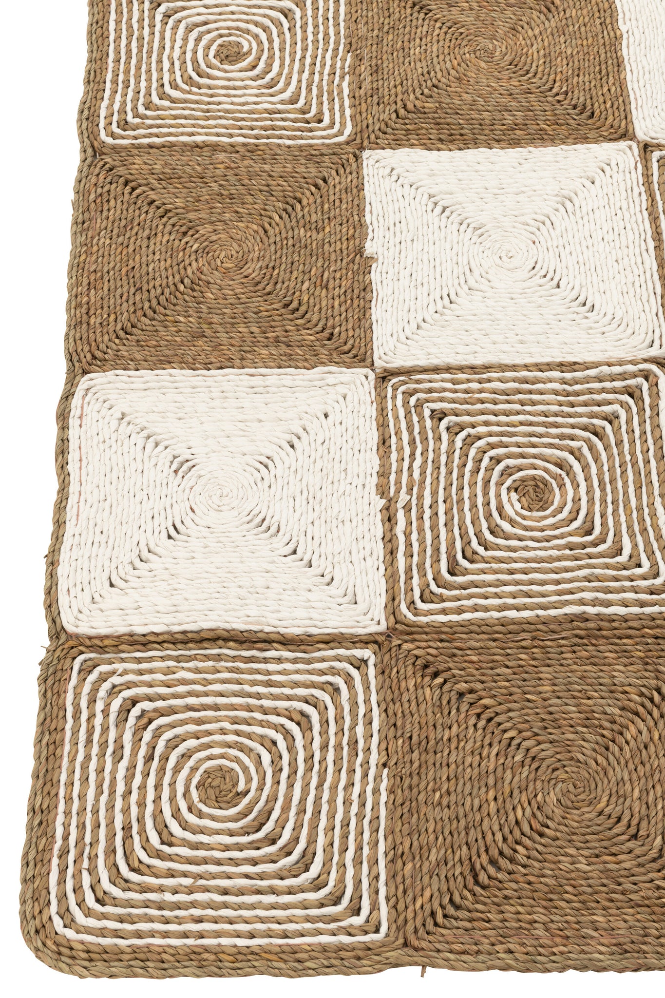 Teppichquadrate/Spiralen, gewebte Seile, Kunststoff, Weiß/Natur