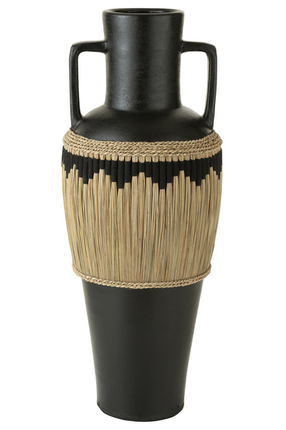 Vase Pattern+Handles Terracota/Seagrass Black/Natural