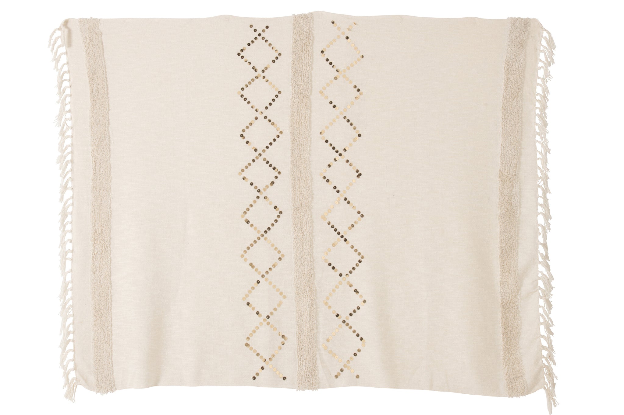 Plaid Diamonds+Fringes Cotton/Sequin White/Gold