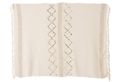 Plaid Diamonds+Fringes Cotton/Sequin White/Gold